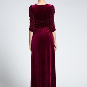 MedeShe Women's Christmas Long Velvet Maxi Dress (14/16, Burgundy Ruched Waist)