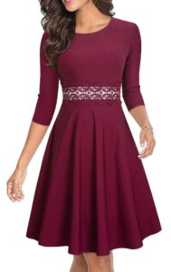 homeyee women's 3/4 sleeves cocktail a-line embroidery party autumn winter wedding guest dress a079(6,burgundy-3/4 sleeve)