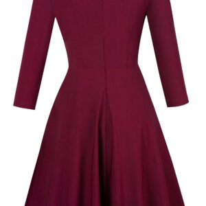 HOMEYEE Women's 3/4 Sleeves Cocktail A-Line Embroidery Party Autumn Winter Wedding Guest Dress A079(6,Burgundy-3/4 Sleeve)