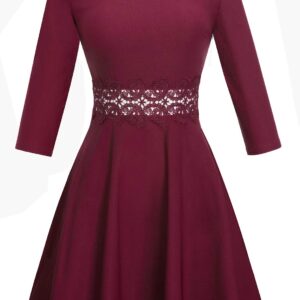 HOMEYEE Women's 3/4 Sleeves Cocktail A-Line Embroidery Party Autumn Winter Wedding Guest Dress A079(6,Burgundy-3/4 Sleeve)