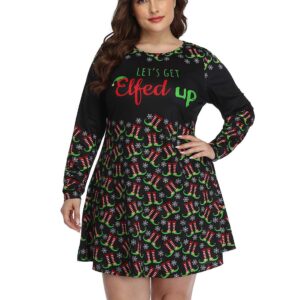 HDE Womens Plus Size Party Dress Ugly Christmas Long Sleeve Skater Dress Elfed Up - 2X