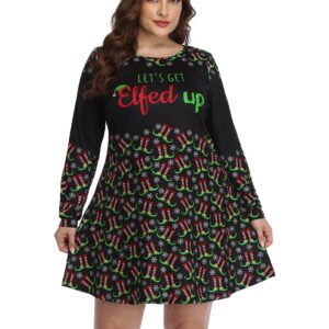 HDE Womens Plus Size Party Dress Ugly Christmas Long Sleeve Skater Dress Elfed Up - 2X