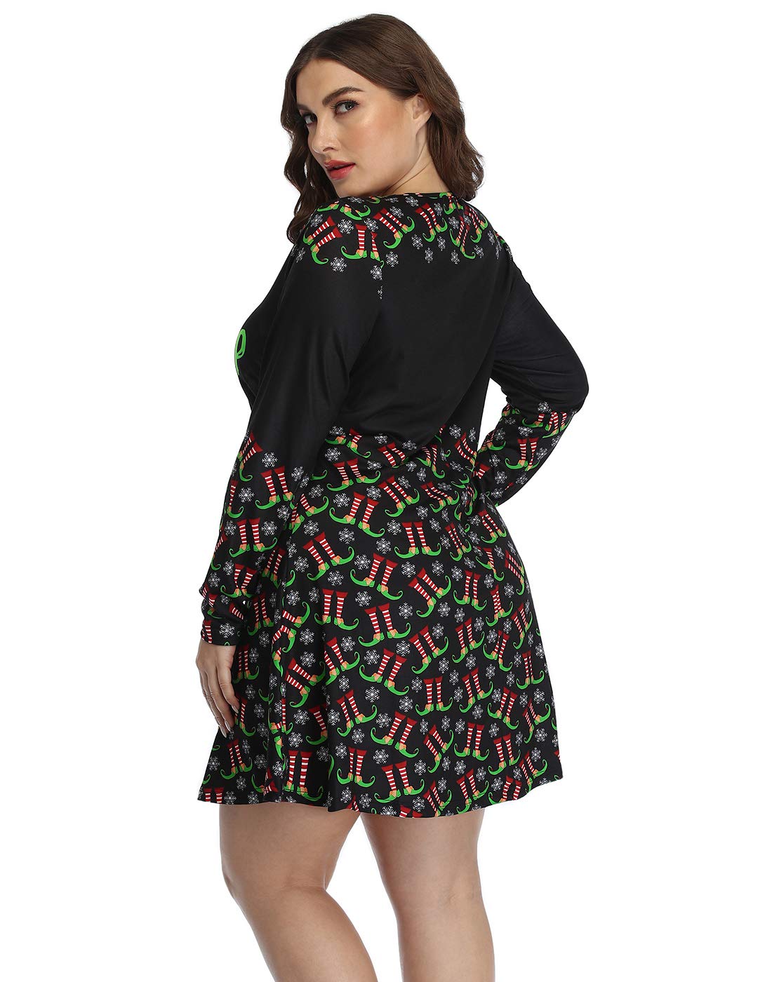 HDE Womens Plus Size Party Dress Ugly Christmas Long Sleeve Skater Dress Elfed Up - 2X