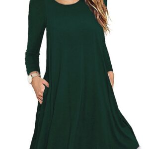 Halife Cute Christmas Dresses for Women Long Sleeve Casual Swing Tunic Dress with Pockets Dark Green L