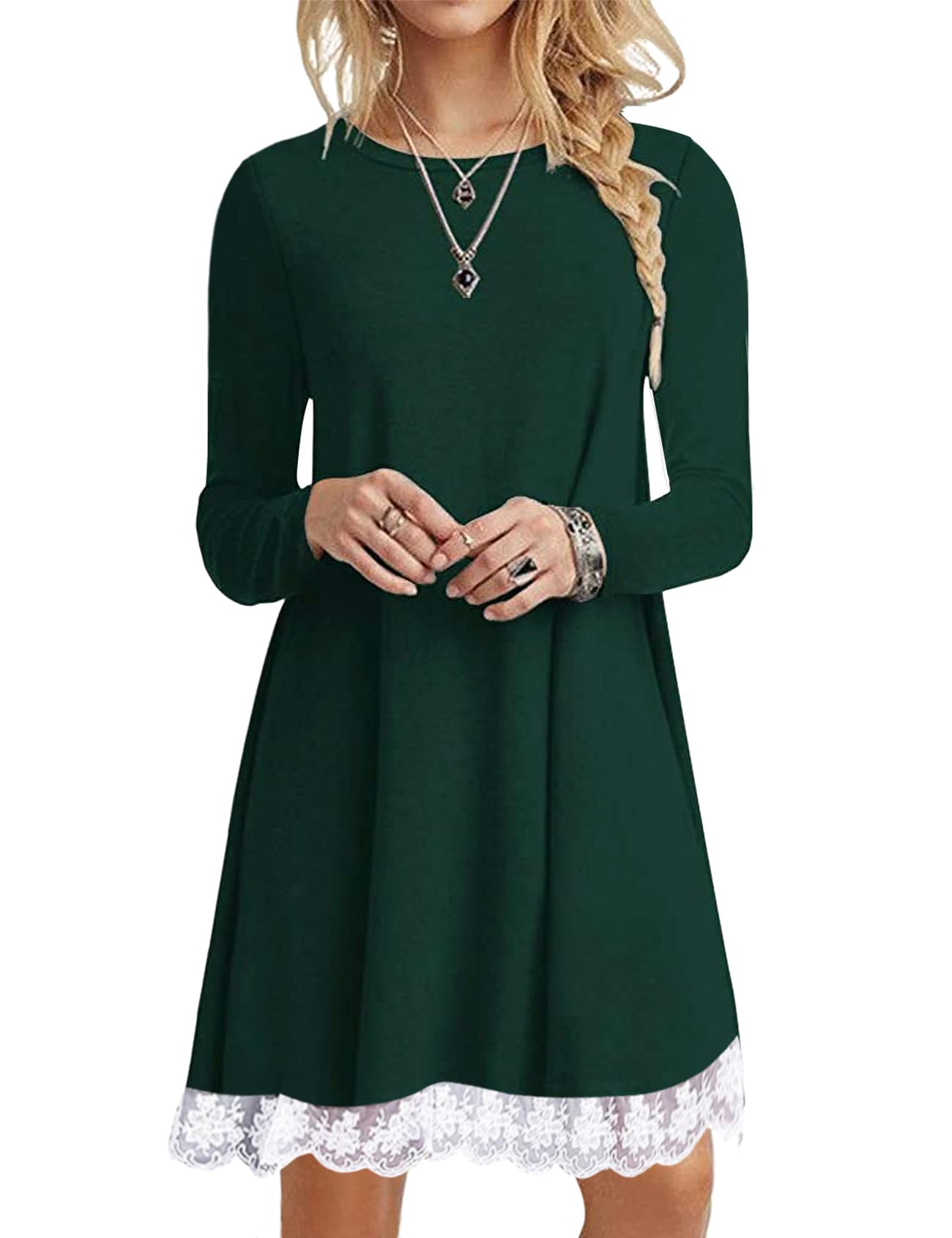 Halife Cute Christmas Dresses for Women Long Sleeve Casual Swing Tunic Dress with Pockets Dark Green L