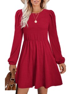 sampeel winter womens burgundy dress elegant puff sleeve casual christmas dresses knee length m