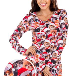 Tipsy Elves Red Allover Print Meowy Catmus Christmas Dress for Women Size M