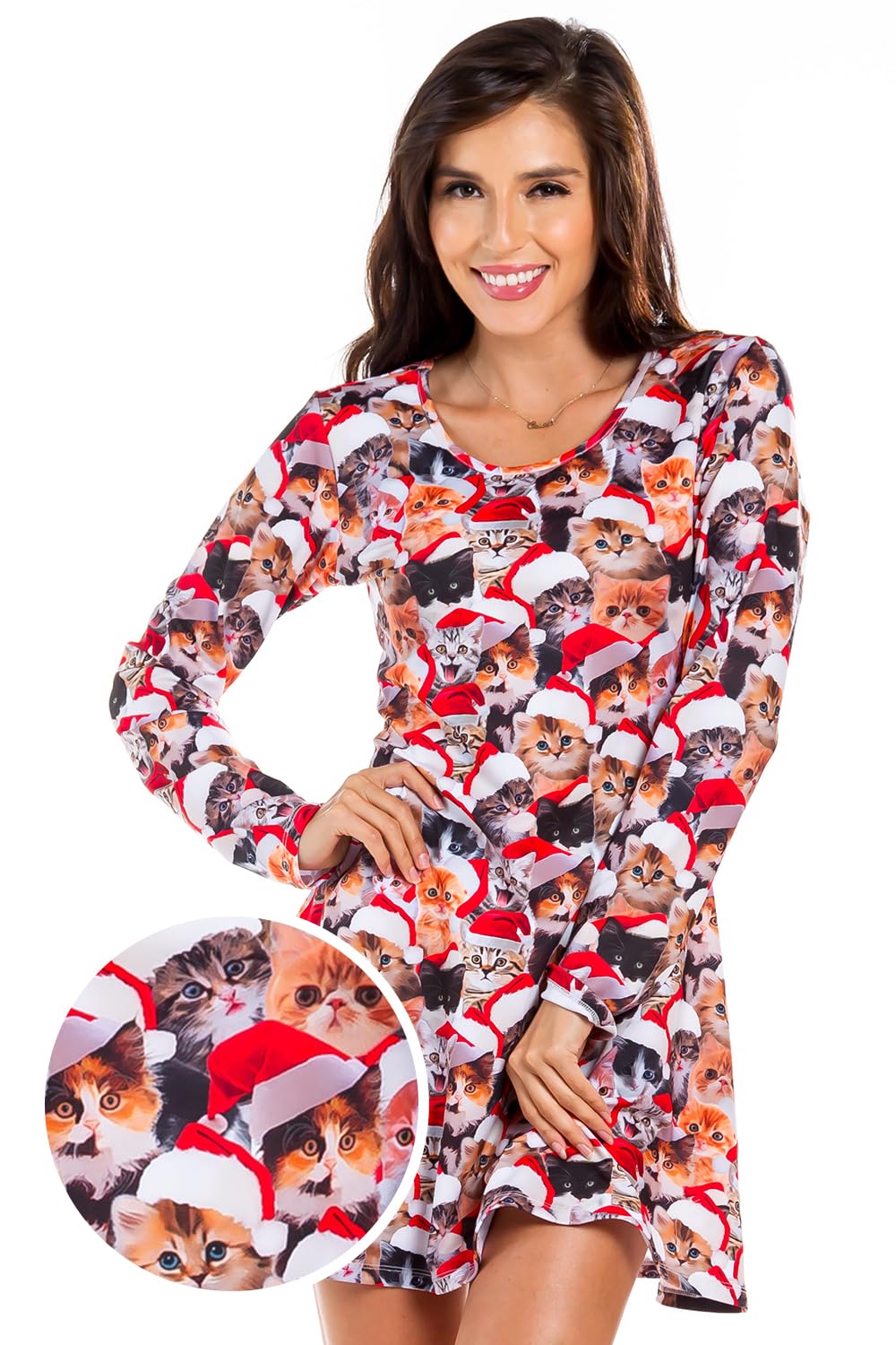 Tipsy Elves Red Allover Print Meowy Catmus Christmas Dress for Women Size M