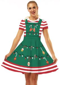 pnkj womens christmas dresses short sleeve casual a-line flared xmas party mini dress,l/xl,christmas lights