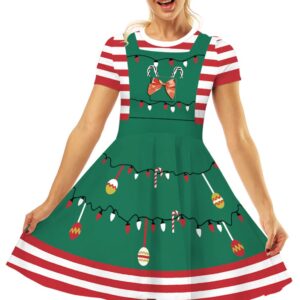 PNKJ Womens Christmas Dresses Short Sleeve Casual A-Line Flared Xmas Party Mini Dress,L/XL,Christmas Lights