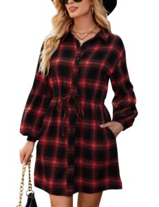 blooming jelly womens plaid dresses flannel fall long sleeve dresses christmas dress winter dresses for women 2023(large,red plaid)