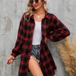 Blooming Jelly Womens Plaid Dresses Flannel Fall Long Sleeve Dresses Christmas Dress Winter Dresses for Women 2023(Large,Red Plaid)