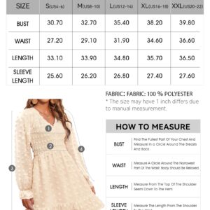 BTFBM Women V Neck Smocked Short Dress Long Sleeve Flowy Casual SwissDot Ruffle Mini Babydoll Spring Summer Dresses 2024(Solid Apricot, XX-Large)