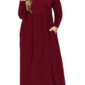 BISHUIGE Womens XL-6XL Casual Plus Size Maxi Dresses with Pockets 2XL, Wine Red