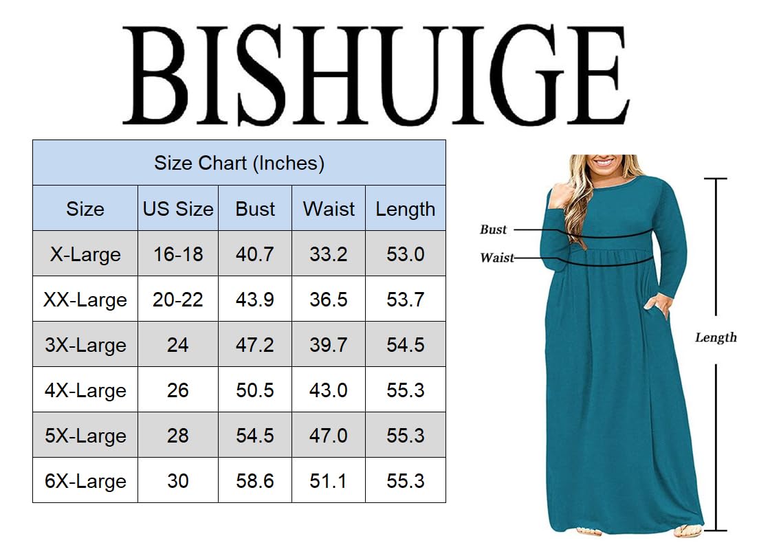 BISHUIGE Womens XL-6XL Casual Plus Size Maxi Dresses with Pockets 2XL, Wine Red