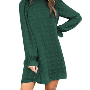 FAMITION Womens Dresses Long Sleeve: Casual Comfortable Green Dress Swiss Dot Wedding Gust Fall Flowy Chiffon Mini Dress for Women XL