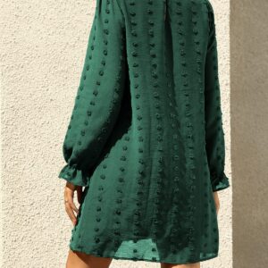 FAMITION Womens Dresses Long Sleeve: Casual Comfortable Green Dress Swiss Dot Wedding Gust Fall Flowy Chiffon Mini Dress for Women XL