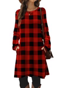 glanzition plaid dress for women christmas knee length tunic dresses red l