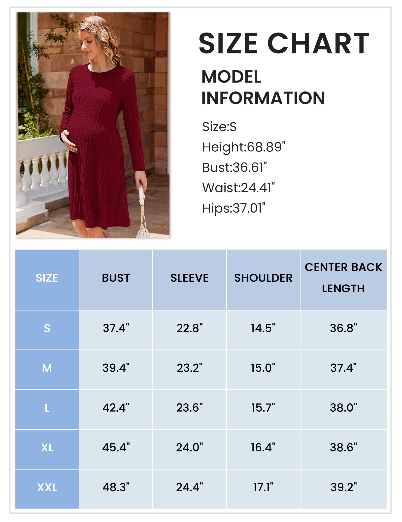 Ekouaer Womens Maternity Dress Rib Knit Long Sleeve Pregnancy Dresses Crewneck Pregnant Clothes with Belt Wine Red XL