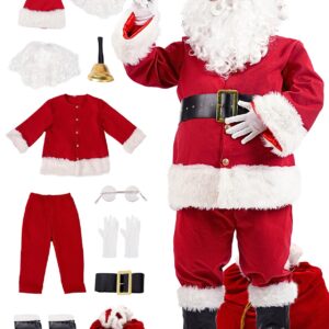 Soulty Men's Santa Claus Costume 11pcs Deluxe Red Velvet Christmas Santa Suit for Men Adult Xmas Clause Outfit for Party XXXL