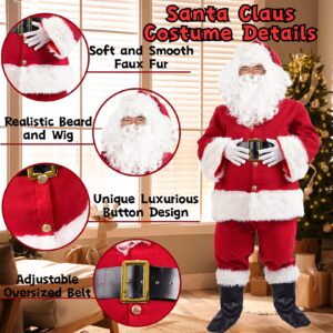 Soulty Men's Santa Claus Costume 11pcs Deluxe Red Velvet Christmas Santa Suit for Men Adult Xmas Clause Outfit for Party XXXL