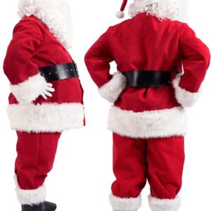 Soulty Men's Santa Claus Costume 11pcs Deluxe Red Velvet Christmas Santa Suit for Men Adult Xmas Clause Outfit for Party XXXL