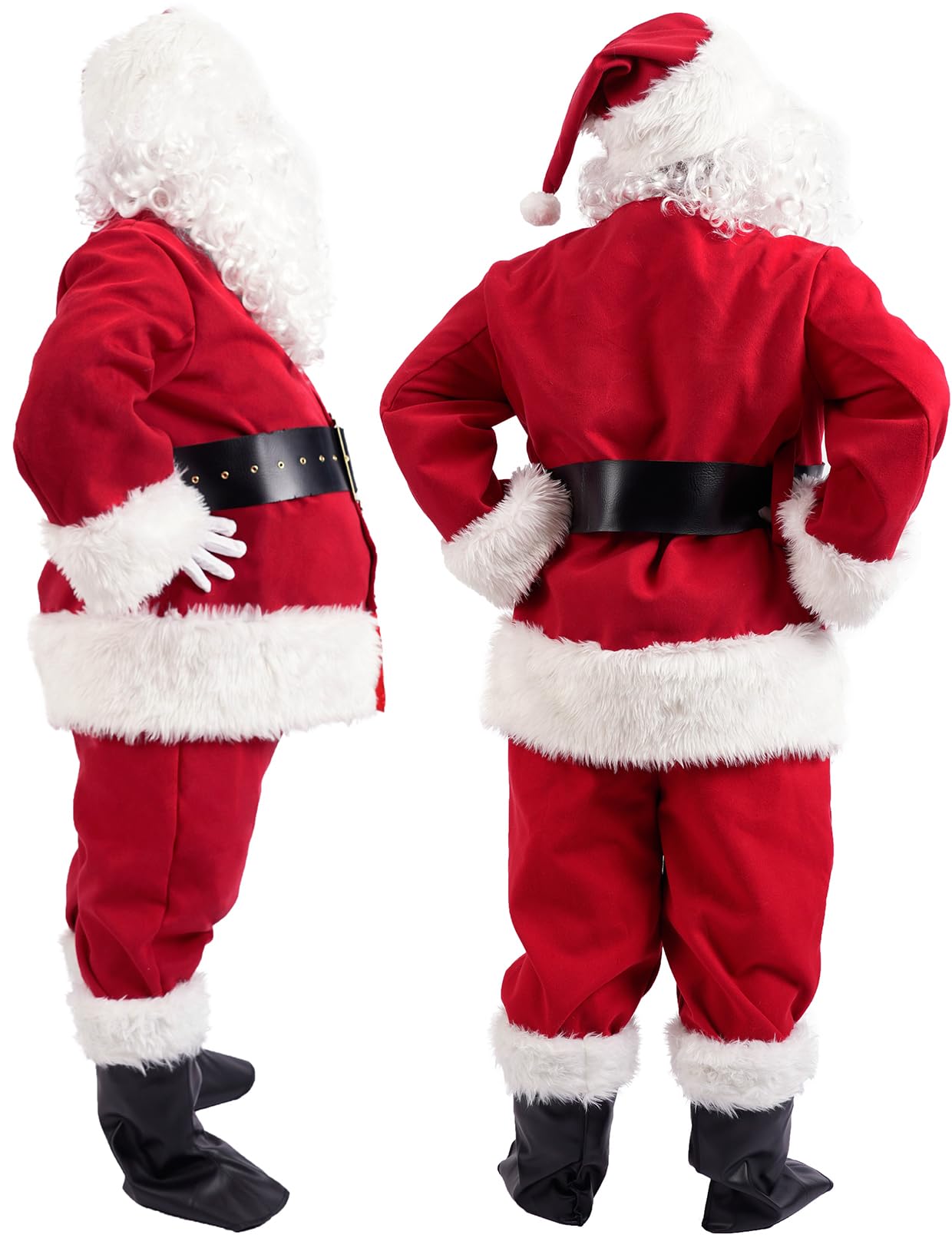 Soulty Men's Santa Claus Costume 11pcs Deluxe Red Velvet Christmas Santa Suit for Men Adult Xmas Clause Outfit for Party XXXL