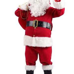 Soulty Men's Santa Claus Costume 11pcs Deluxe Red Velvet Christmas Santa Suit for Men Adult Xmas Clause Outfit for Party XXXL