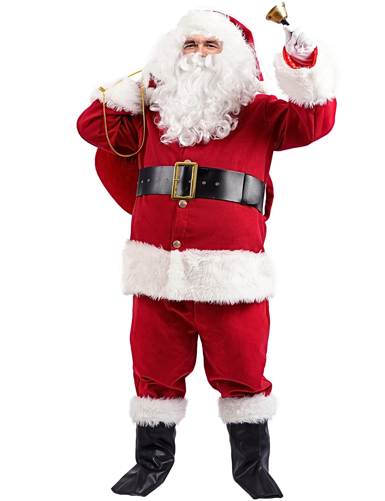 Soulty Men's Santa Claus Costume 11pcs Deluxe Red Velvet Christmas Santa Suit for Men Adult Xmas Clause Outfit for Party XXXL