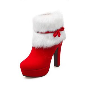 purchawee women's winter fur ankle boots christmas boots,bow decor side zipper fur closure chunky high heel santa boots snow boots (6.5,red,6.5)