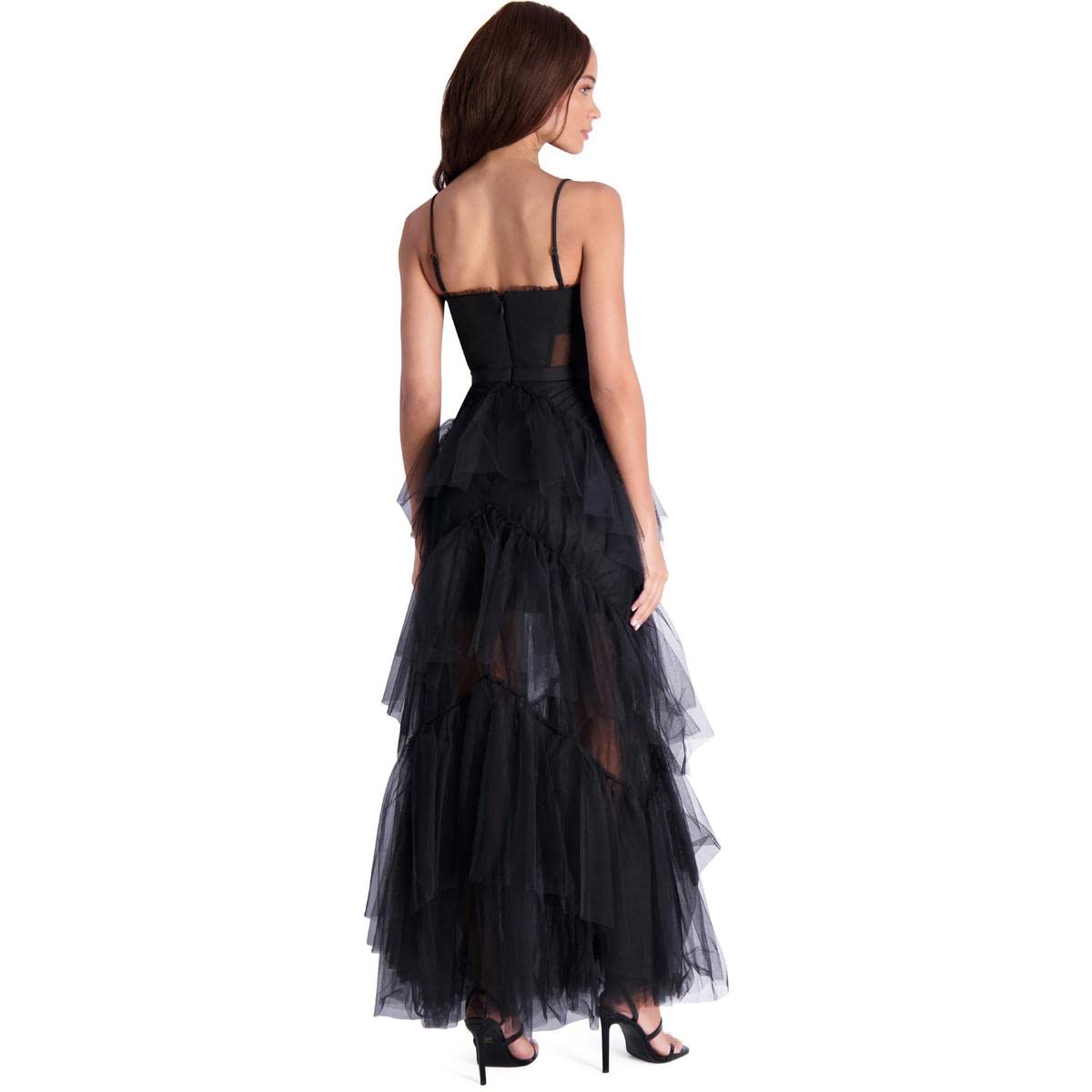 BCBG Max Azria Oly Women’s Tiered Ruffle Tulle Sleeveless Gown Black Size 4