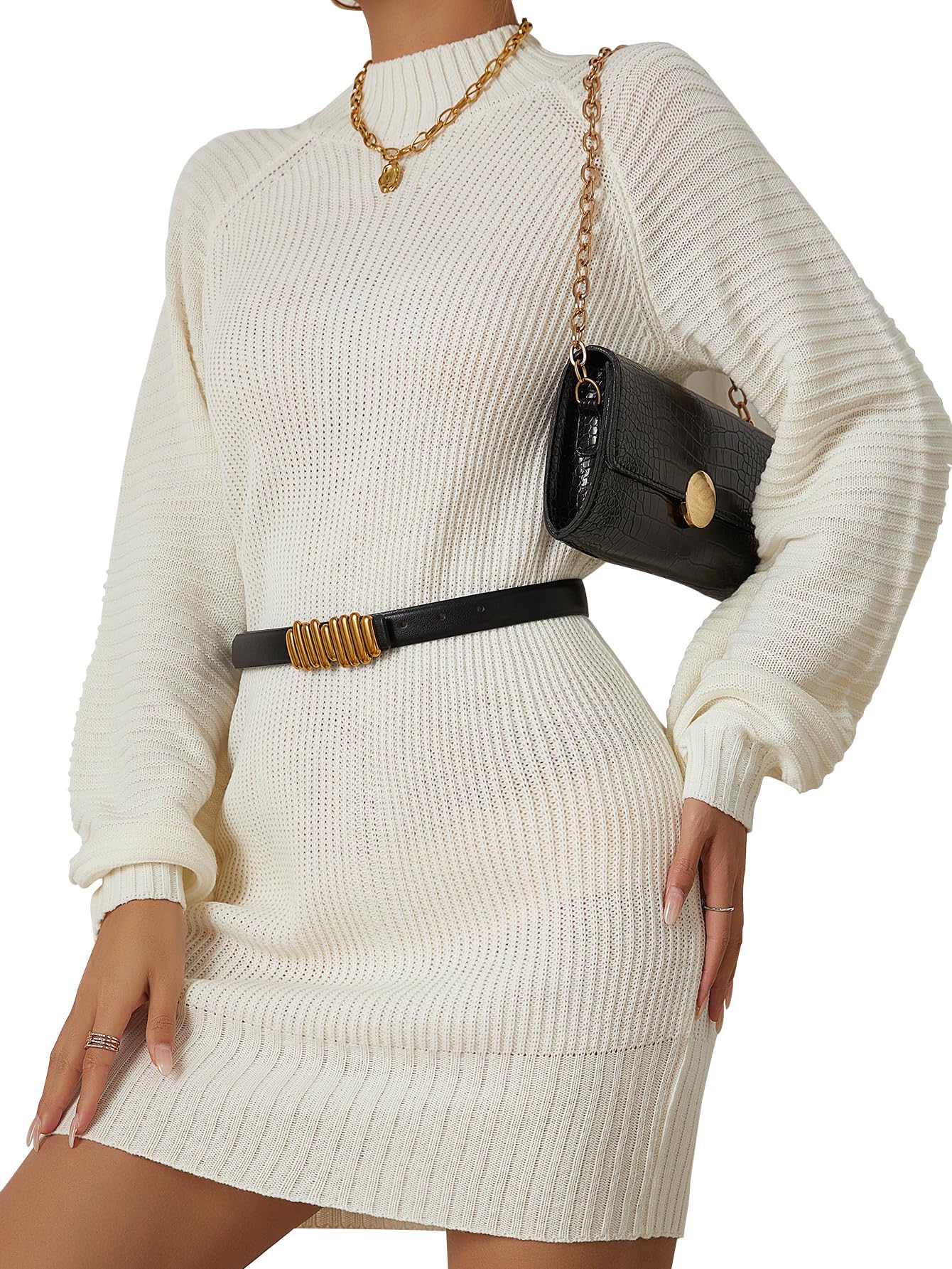 AISAIFO 2023 Women's Chunky Cable Knit Sweater Dress - Fall & Christmas Tunic (US, Alpha, Medium, Regular, Regular, White)