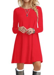 popyoung spring dresses for women 2023 long sleeve t shirt dresses casual swing dress m, red