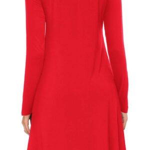 POPYOUNG Spring Dresses for Women 2023 Long Sleeve T Shirt Dresses Casual Swing Dress M, Red