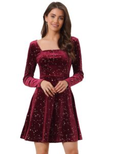 allegra k women's christmas stars square neck vintage velvet mini dress medium red
