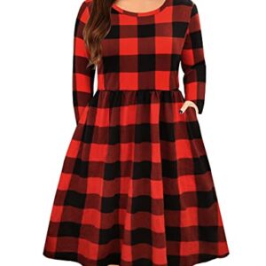 RITERA Plus Size Dress for Women 4X Black and Red Plaid Long Sleeve Dress Elastic High Waist Crewneck Fall Winter Flowy Casual Christmas Dress with Pocket 4XL 24W 26W