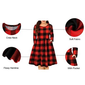 RITERA Plus Size Dress for Women 4X Black and Red Plaid Long Sleeve Dress Elastic High Waist Crewneck Fall Winter Flowy Casual Christmas Dress with Pocket 4XL 24W 26W