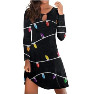 women's christmas tree printed tunic dress long sleeve crewneck casual swing loose t-shirt dress 2024 fall outfits womens plus size party dress women dresses for wedding black b