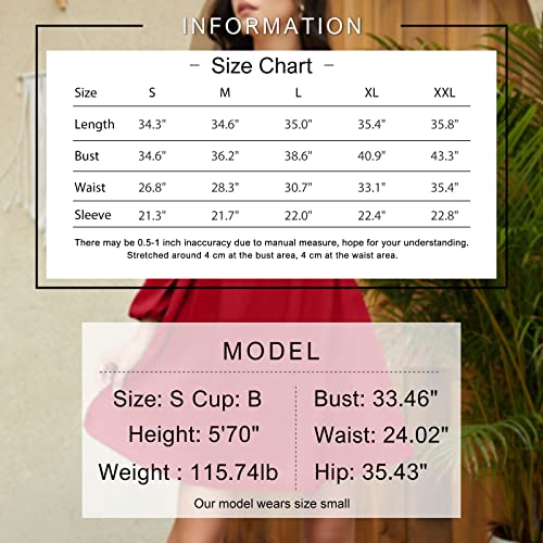 EXLURA Womens Summer Casual Wedding Guest Dress Square Bow Neck Long Puff Sleeve Dress Empire Waist Babydoll Mini Dress Wine