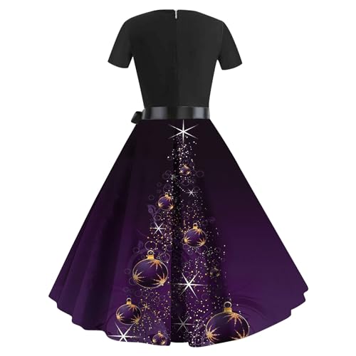 Christmas Dresses Women Casual Swing Dress Vintage 1950's Party Cocktail Dress Casual Short Sleeve Holiday Dress