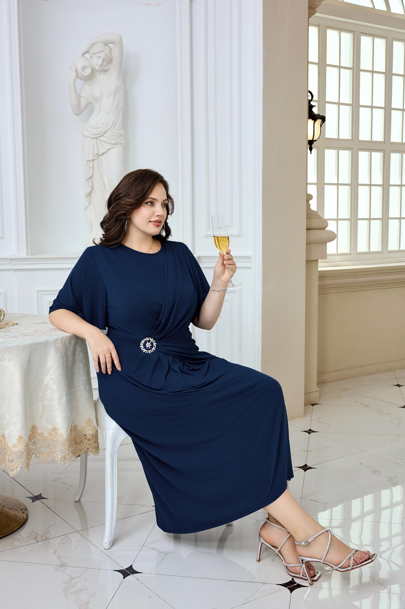 Hanna Nikole Wedding Guest Dress with Sleeves Fall Maxi Dress Summer Navy Blue Dress 18W