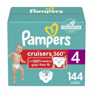 pampers cruisers 360 diapers - size 4, one month supply (144 count), pull-on disposable baby diapers, gap-free fit