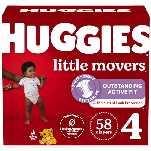 Huggies Size 4 Diapers, Little Movers Baby Diapers, Size 4 (22-37 lbs), 58 Count