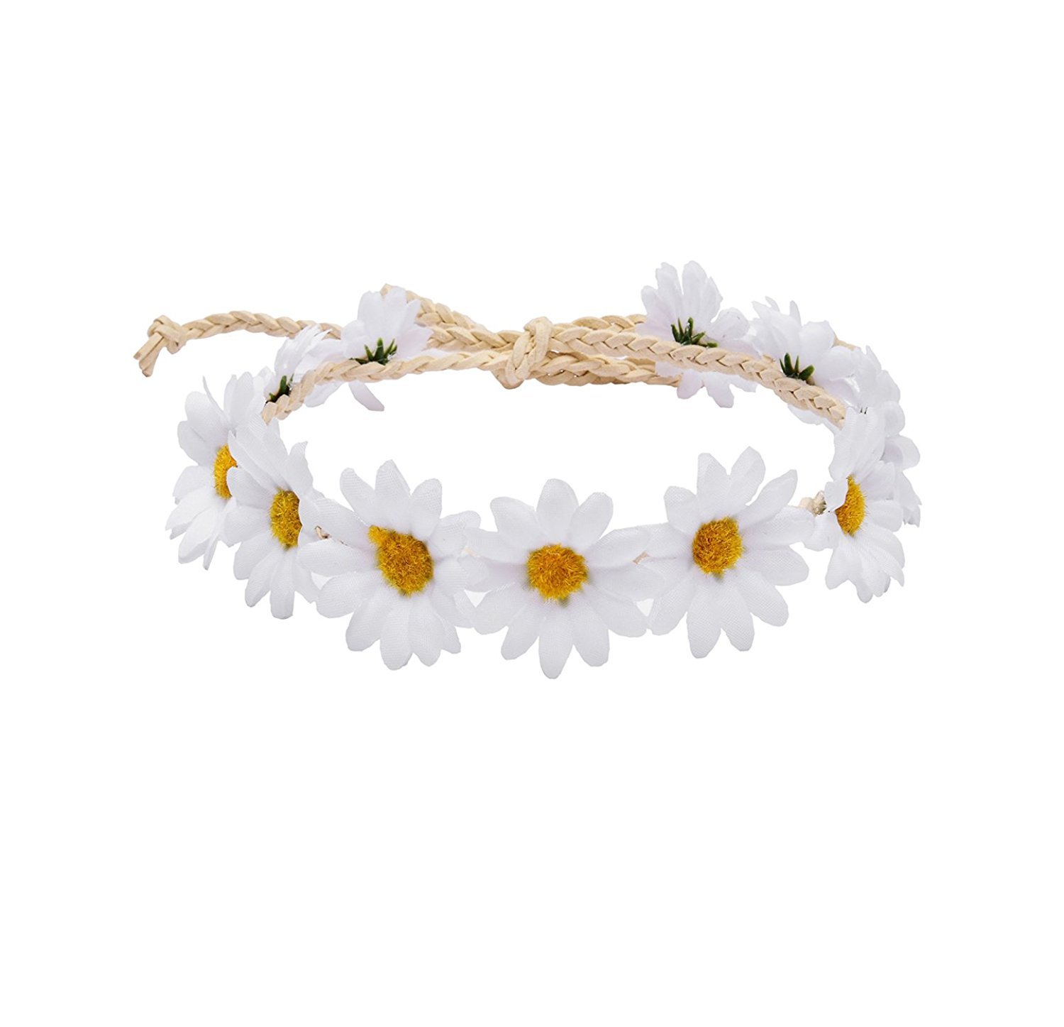 Floral Fall Boho Sunflower Crown Hippies Daisy Hair Wreath Bridal Headpiece Photo Props DY-01 (White)