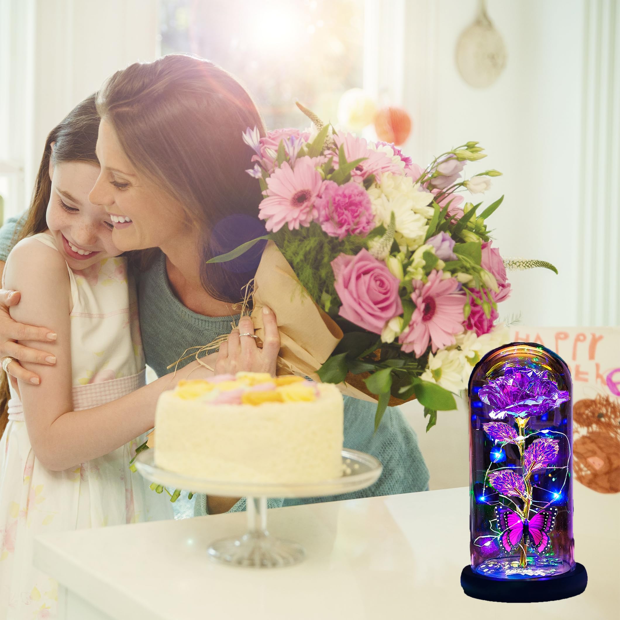 Birthday Gifts for Mom Women Sister Grandma Mom Wife,Flowers Rose Gifts for Mom from Daughter,Glass Flowers Light Up Rose Gifts for Mom Blue