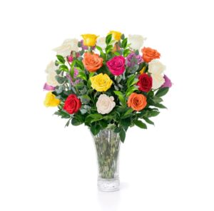 fresh flowers delivery - next-day delivery - 24 assorted roses - flower fresh bouquet - fresh cut long stem roses bouquet of flowers birthday gifts for women -aquarossa farms