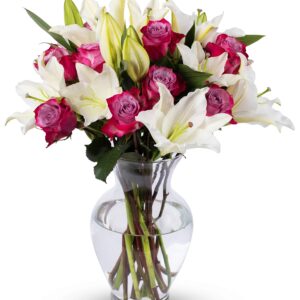 BENCHMARK BOUQUETS - Lavender Roses & Lilies (Glass Vase Included), Next-Day Delivery, Gift Fresh Flowers for Birthday, Anniversary, Get Well, Sympathy, Graduation, Congratulations, Thank You