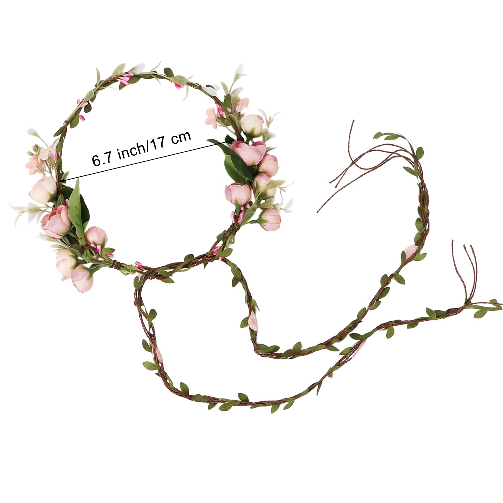 YISSION Pink Flower Crown floral Wreath Headband Flower Women Girl Headpiece Hair Accessories for Wedding Photo Shoot Festivals