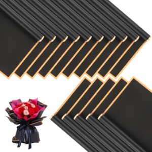 20 sheets flower wrapping paper, waterproof floral bouquet wrapping paper gold edge korean florist bouquet supplies for diy crafts packaging bouquet wedding birthday gift, 22.8x22.8 inch (black)