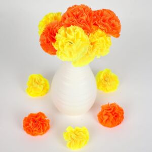 100PCS Artificial Marigold Flowers Heads Silk Orange Yellow Flower for Dia De Los Muertos Day of The Dead Diwali Home Decor Indian Theme Weddings DIY Wreath Garland Decoration